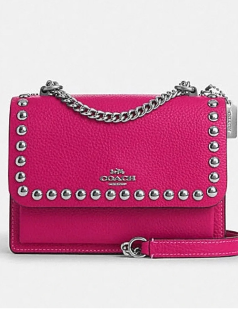 Coach Pebble Leather Studded Crossbody in Hot Pink